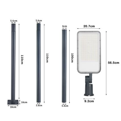 Brilagi - 3 m-es oszloppal és csuklóval ellátott kültéri LED utcai lámpa URBANLIGHT LED/200W/230V, antracit, IP65