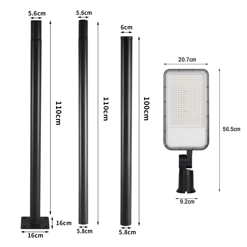 Brilagi - LED URBANLIGHT kültéri utcai lámpa 3 m-es oszloppal és állítható csuklóval, 200W/230V, fekete, IP65