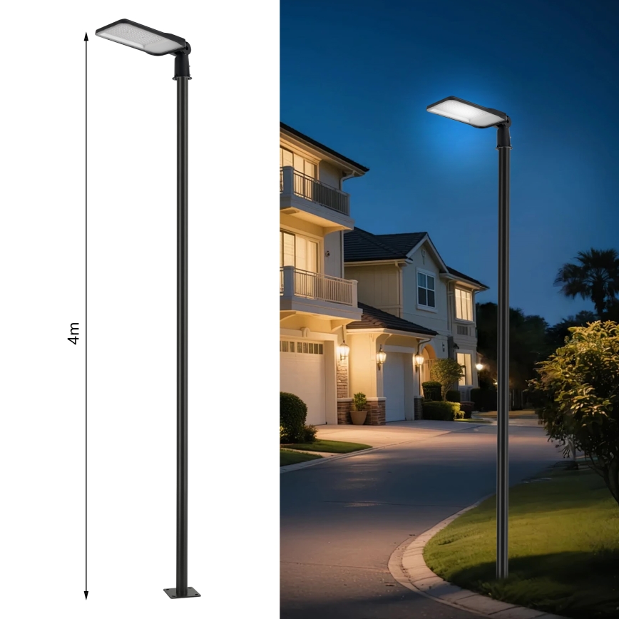 Brilagi - LED kültéri utcai lámpa oszloppal és csuklós kivitellel, 4 m, URBANLIGHT LED/200W/230V, fekete, IP65