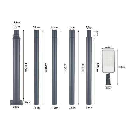 Brilagi - URBANLIGHT kültéri utcai LED lámpa oszloppal és csuklóval 5 m LED/200W/230V antracit IP65