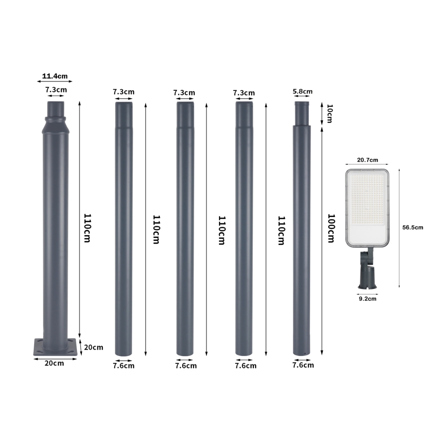 Brilagi - URBANLIGHT kültéri utcai LED lámpa oszloppal és csuklóval 5 m LED/200W/230V antracit IP65