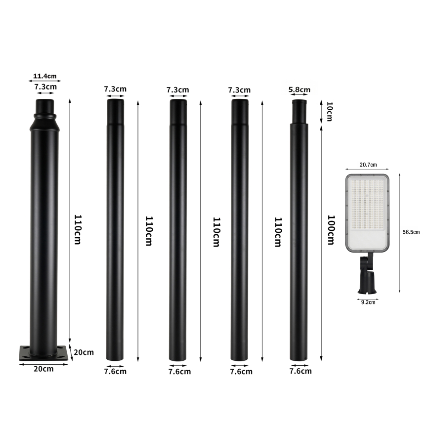 Brilagi - LED kültéri utcai lámpa oszloppal és állítható csuklóval 5 m URBANLIGHT LED/200W/230V fekete IP65