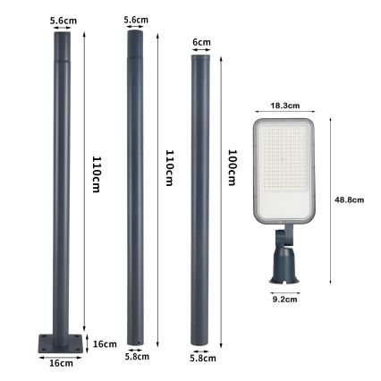 Brilagi - LED kültéri utcai lámpa oszloppal és csuklóval 3 m URBANLIGHT LED/100W/230V antracit IP65