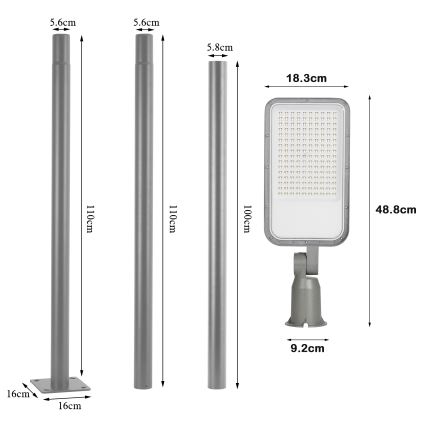 Brilagi - URBANLIGHT kültéri utcai LED-lámpa 3 m-es oszloppal és csuklóval, LED/100W/230V, szürke, IP65