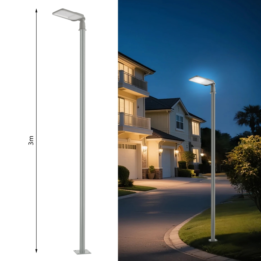 Brilagi - URBANLIGHT kültéri utcai LED-lámpa 3 m-es oszloppal és csuklóval, LED/100W/230V, szürke, IP65