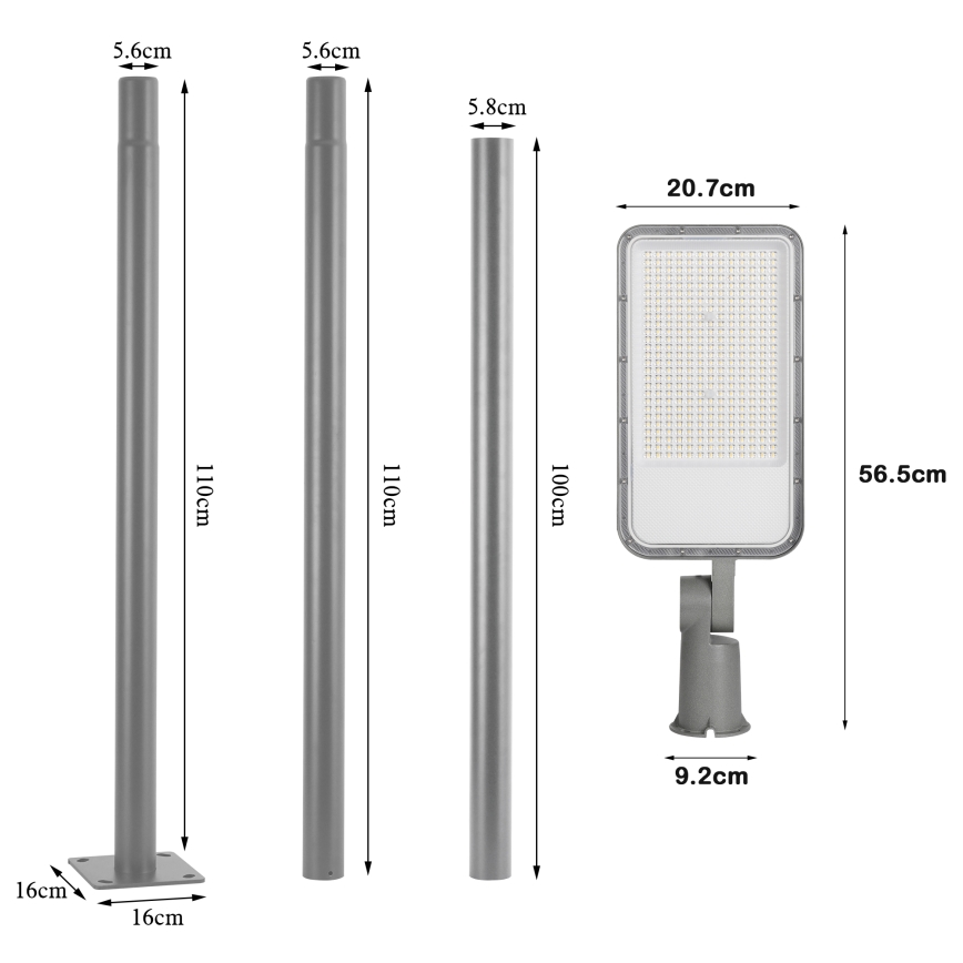 Brilagi - URBANLIGHT kültéri LED utcai lámpa 3 m-es oszloppal és állítható csuklóval, LED/200W/230V, szürke, IP65