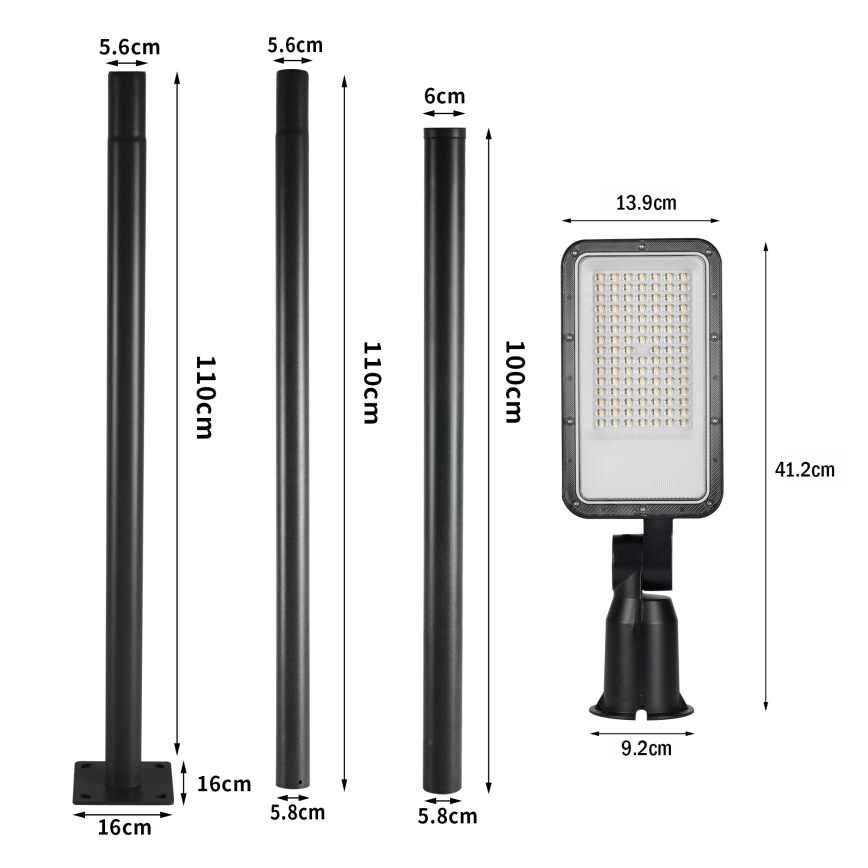 Brilagi - LED kültéri utcai lámpa oszloppal és állítható csuklóval 3 m URBANLIGHT LED/50W/230V fekete IP65