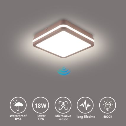 Brilagi - LED kültéri mennyezeti lámpatest érzékelővel BENE LED/18W/230V 21,5x21,5 cm barna IP54