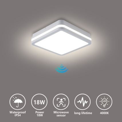 Brilagi - LED kültéri lámpatest érzékelővel BENE LED/18W/230V 22x22 cm fehér IP54