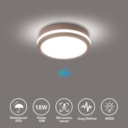 Brilagi - LED kültéri mennyezeti lámpatest érzékelővel BENE LED/18W/230V átm. 21,5 cm barna IP54