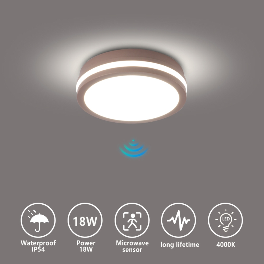 Brilagi - LED kültéri mennyezeti lámpatest érzékelővel BENE LED/18W/230V átm. 21,5 cm barna IP54