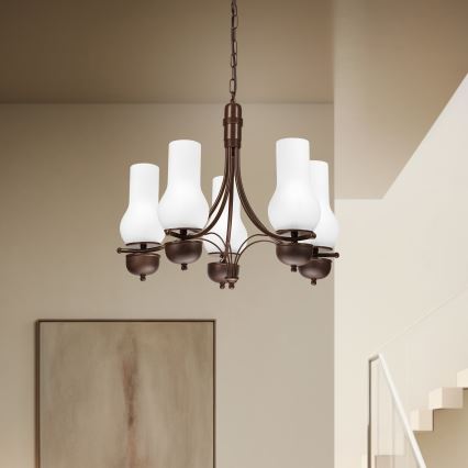 Brilagi - LED csillár láncon COTTAGE 5xE14/40W/230V tölgy/fehér