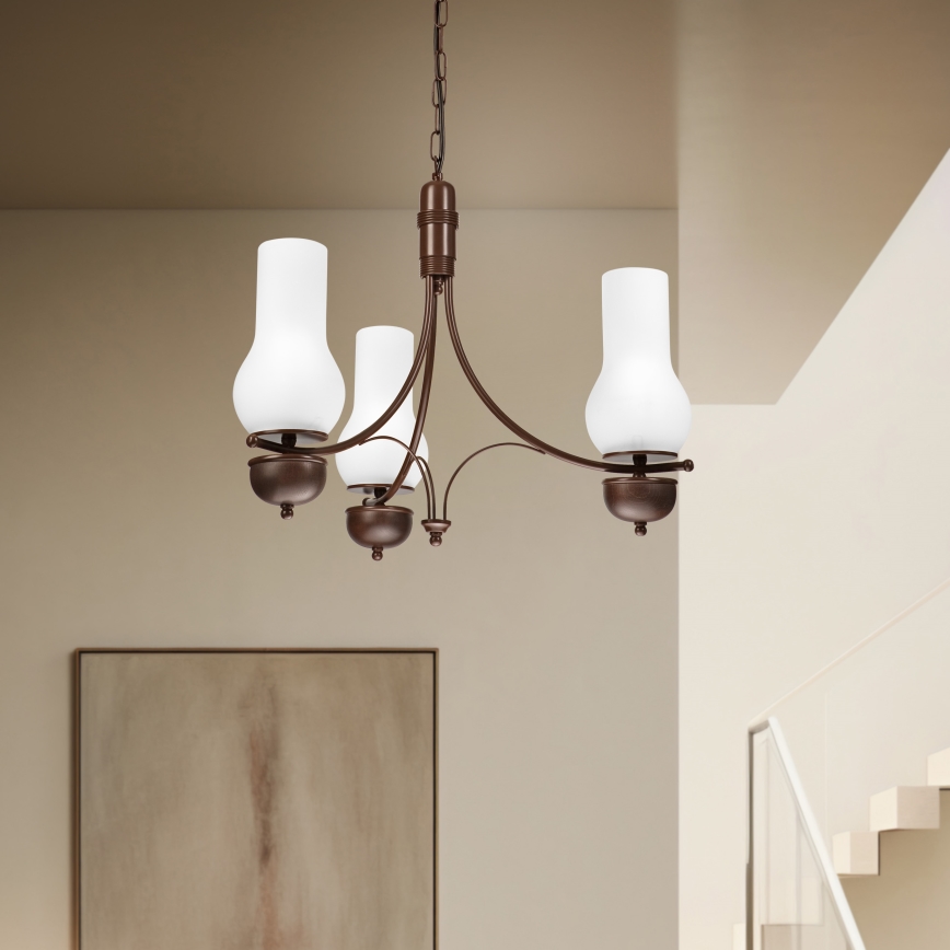 Brilagi - LED láncos csillár COTTAGE 3xE14/40W/230V bükk/barna/fehér
