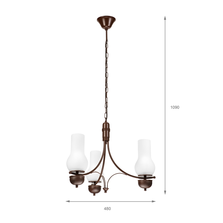 Brilagi - LED láncos csillár COTTAGE 3xE14/40W/230V bükk/barna/fehér