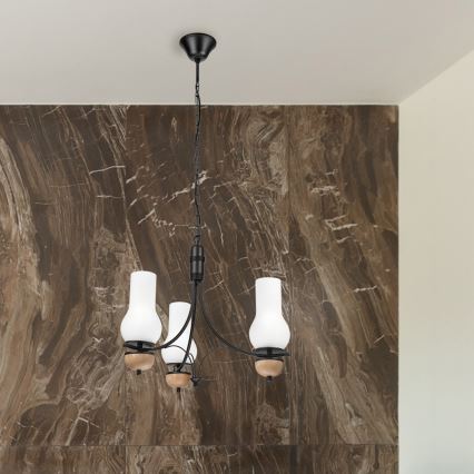 Brilagi - LED láncos csillár COTTAGE 3xE14/40W/230V tölgy/fekete/fehér