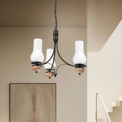 Brilagi - LED láncos csillár COTTAGE 3xE14/40W/230V tölgy/fekete/fehér