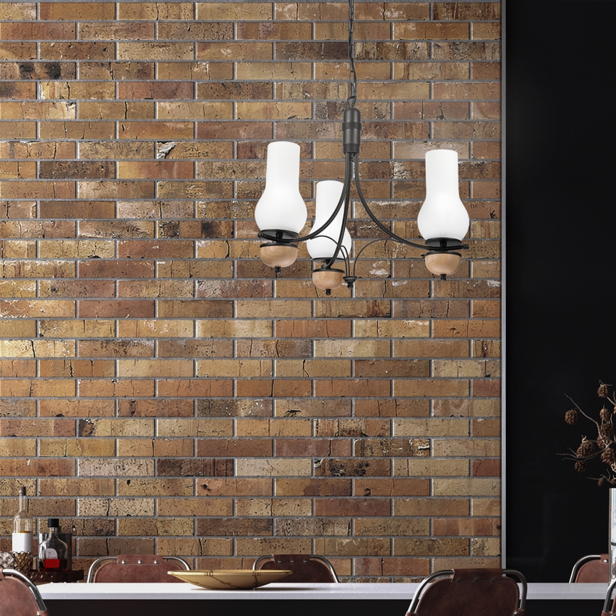 Brilagi - LED láncos csillár COTTAGE 3xE14/40W/230V tölgy/fekete/fehér