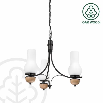 Brilagi - LED láncos csillár COTTAGE 3xE14/40W/230V tölgy/fekete/fehér