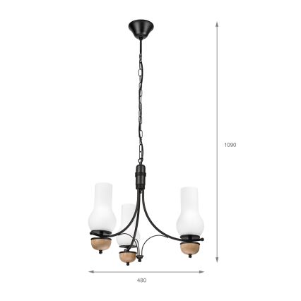 Brilagi - LED láncos csillár COTTAGE 3xE14/40W/230V tölgy/fekete/fehér