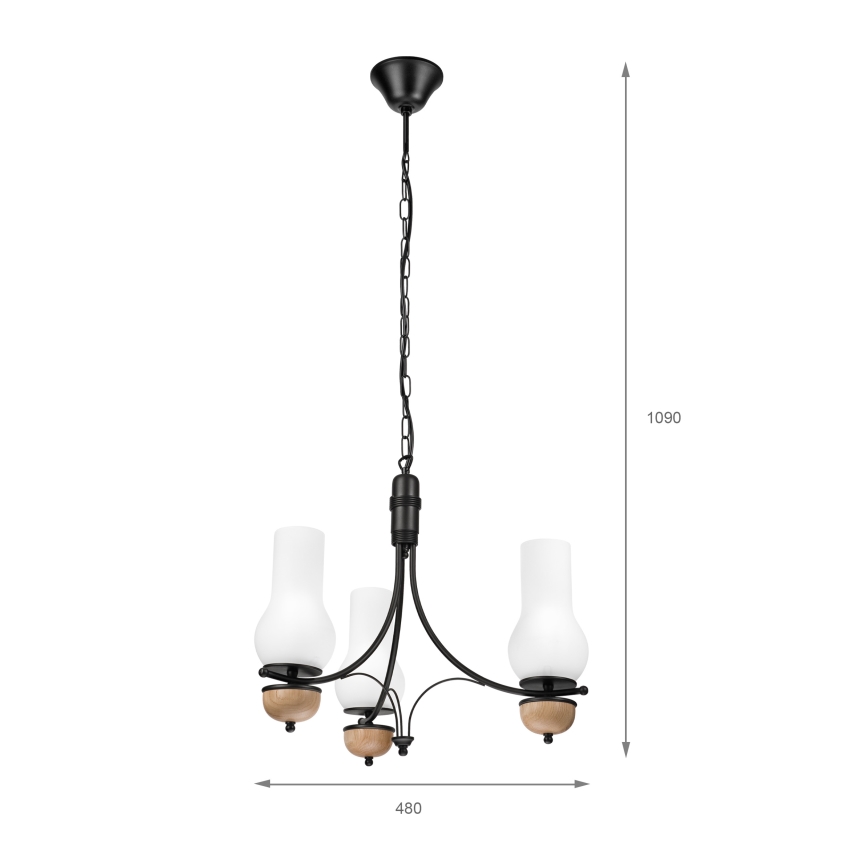 Brilagi - LED láncos csillár COTTAGE 3xE14/40W/230V tölgy/fekete/fehér