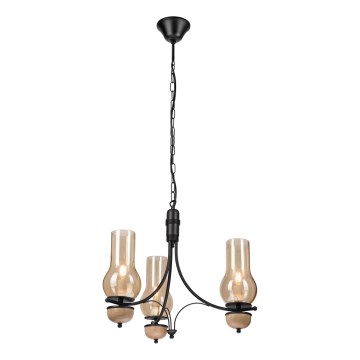 Brilagi - LED láncos csillár COTTAGE 3xE14/40W/230V tölgy/fekete/füstös bézs