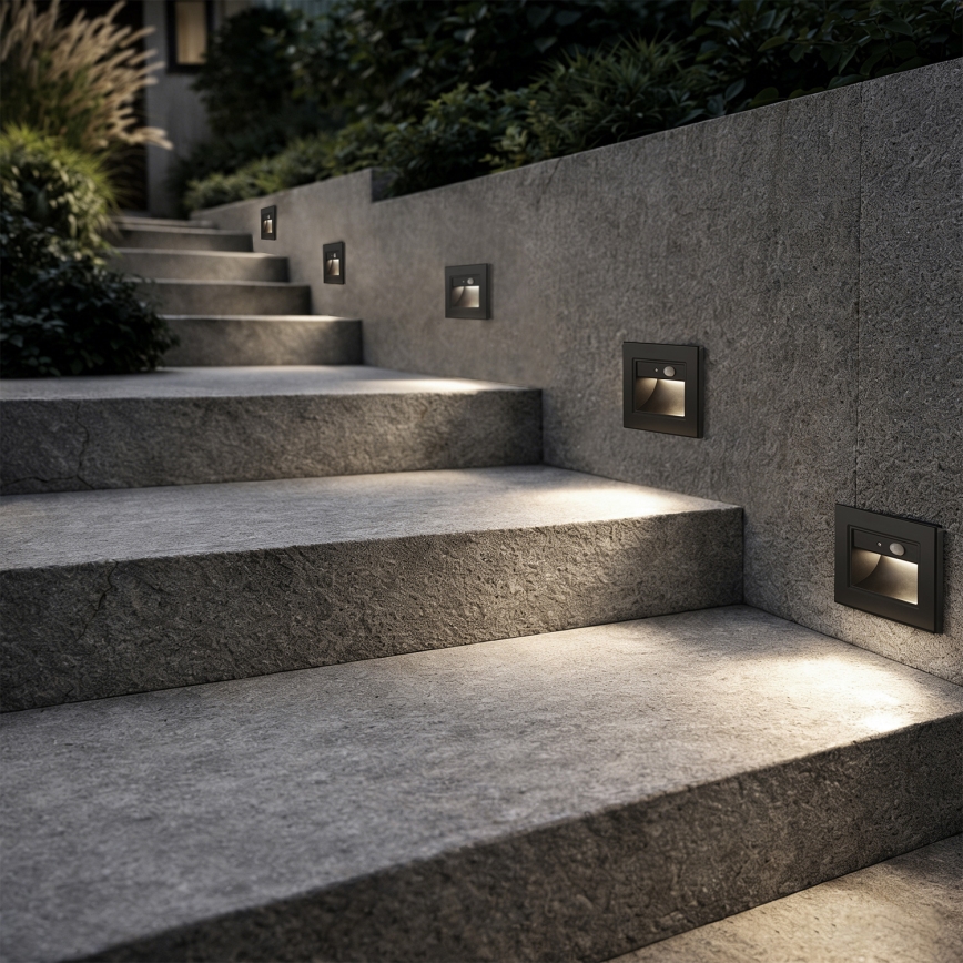 Brilagi - LED lépcsőlámpa érzékelővel STEP LIGHT LED/1,5W/230V IP44 fekete