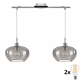 BRILAGI - LED Lustr na lanku RETRO GLASS 2xE27/60W/230V matt króm/füstszürke