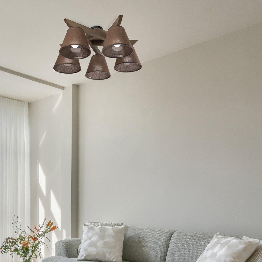 Brilagi - LED Mennyezeti lámpa ANTHONY 5xE14/40W/230V tölgy dióbarna/barnás