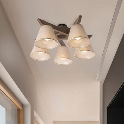 Brilagi - LED Mennyezeti lámpa ANTHONY 5xE14/40W/230V tölgy dió/bézs