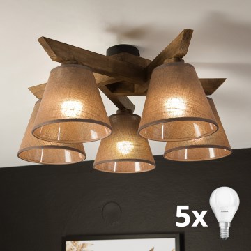 Brilagi - LED Mennyezeti lámpa ANTHONY 5xE14/40W/230V tölgy dióbarna/barnás