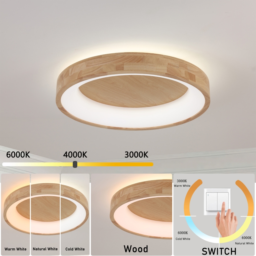 Brilagi - FALCON WOOD LED mennyezeti lámpa, 40W, 230V, 3000/4000/6000K, átmérő 60 cm, fa kivitel