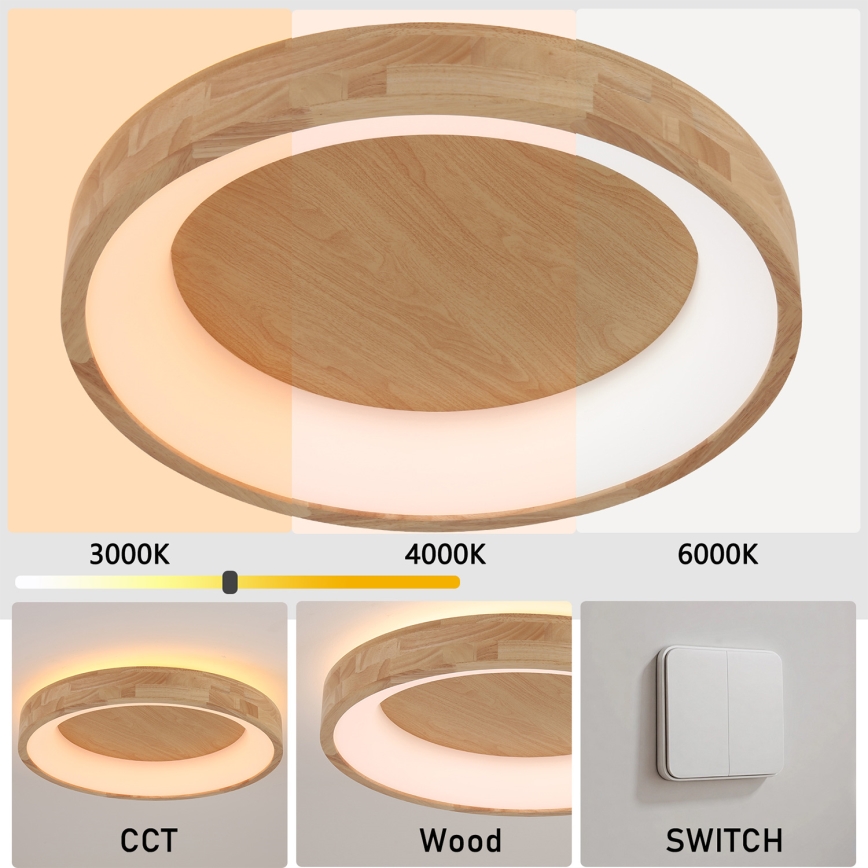 Brilagi - FALCON WOOD LED mennyezeti lámpa, 40W, 230V, 3000/4000/6000K, átmérő 60 cm, fa kivitel