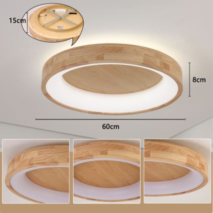 Brilagi - FALCON WOOD LED mennyezeti lámpa, 40W, 230V, 3000/4000/6000K, átmérő 60 cm, fa kivitel