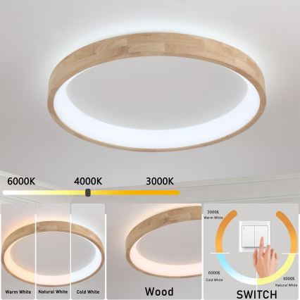 Brilagi - LED mennyezeti lámpatest FALCON WOOD LED/60W/230V 3000/4000/6000K átm. 80 cm fa
