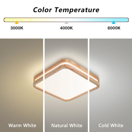 Brilagi - LED mennyezeti lámpa MOLINA SQUARE LED/32W/230V 3000/4000/6000K tölgy 30x30 cm