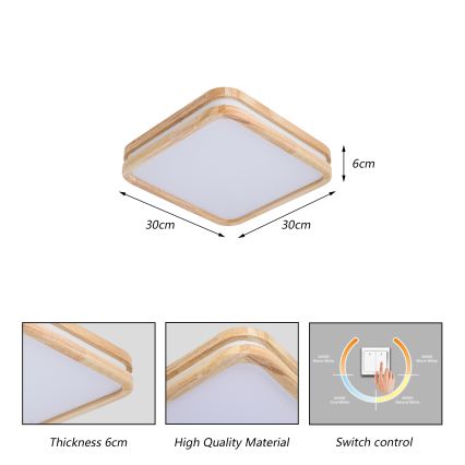 Brilagi - LED mennyezeti lámpa MOLINA SQUARE LED/32W/230V 3000/4000/6000K tölgy 30x30 cm