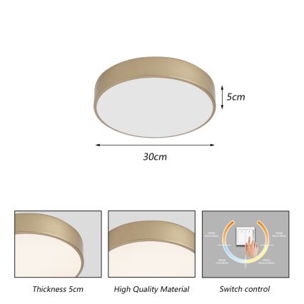Brilagi - LED mennyezeti lámpa POOL LED/36W/230V 3000/4000/6000K átm. 30 cm arany