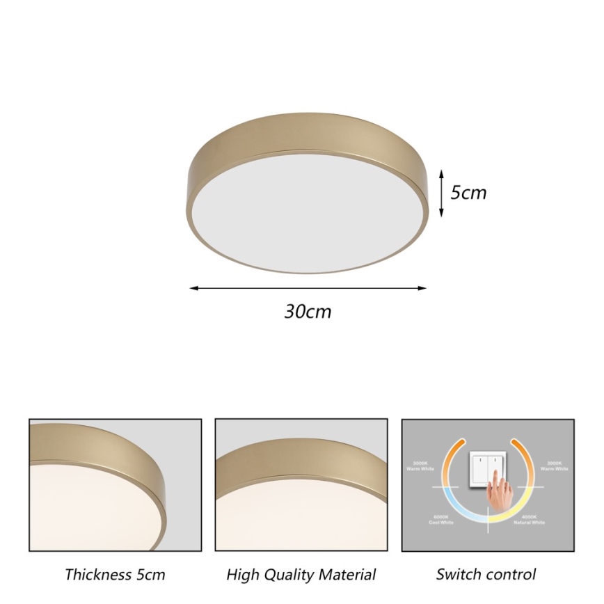 Brilagi - LED mennyezeti lámpa POOL LED/36W/230V 3000/4000/6000K átm. 30 cm arany