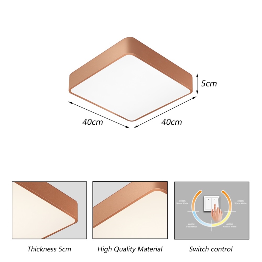 Brilagi - POOL SQUARE LED/36W/230V mennyezeti lámpatest 3000/4000/6000K 40x40 cm bronz