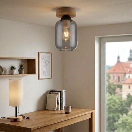 BRILAGI - LED mennyezeti lámpa RETRO GLASS 1xE27/60W/230V átm. 14 cm tölgy/füstszürke