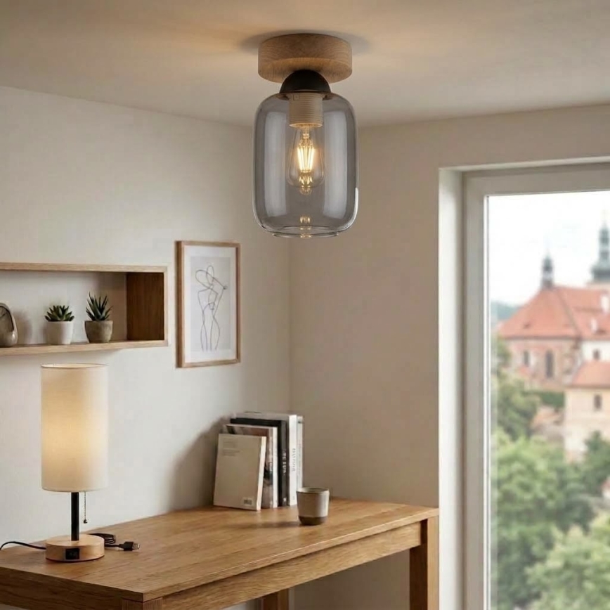 BRILAGI - LED mennyezeti lámpa RETRO GLASS 1xE27/60W/230V átm. 14 cm tölgy/füstszürke
