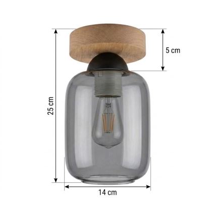 BRILAGI - LED mennyezeti lámpa RETRO GLASS 1xE27/60W/230V átm. 14 cm tölgy/füstszürke