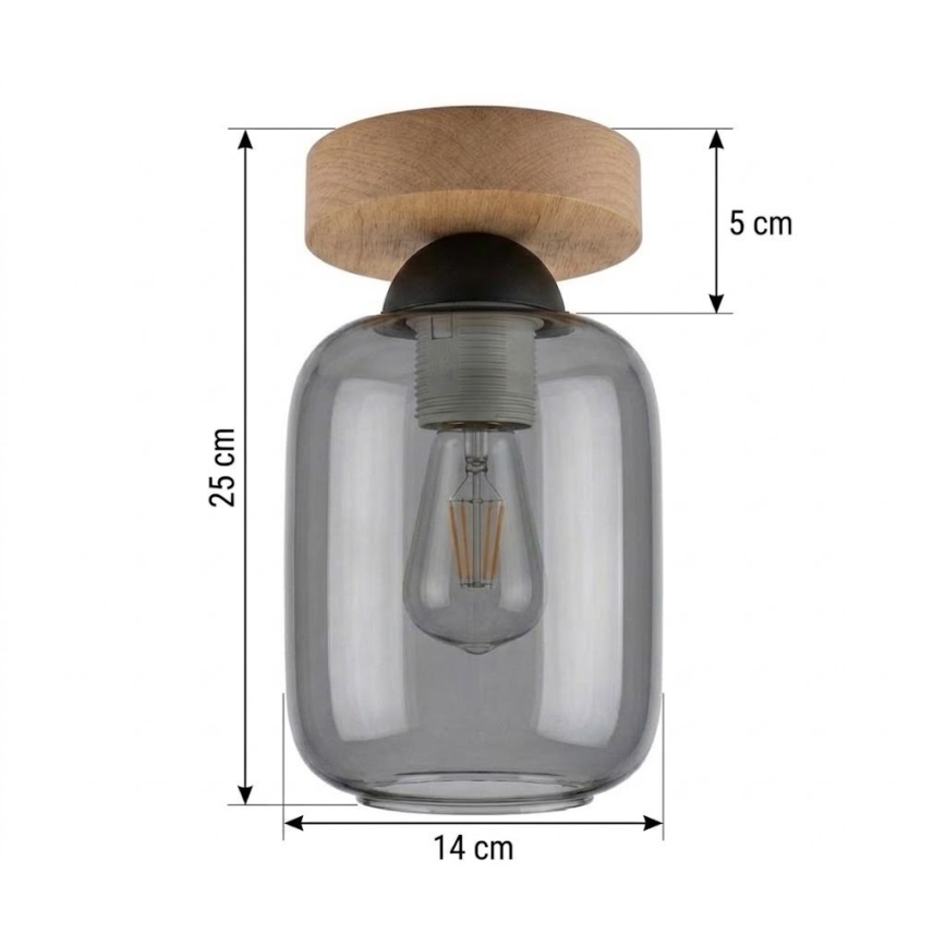 BRILAGI - LED mennyezeti lámpa RETRO GLASS 1xE27/60W/230V átm. 14 cm tölgy/füstszürke