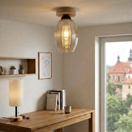 BRILAGI - LED Mennyezeti lámpa RETRO GLASS 1xE27/60W/230V Ø 17 cm tölgy/füstös bézs