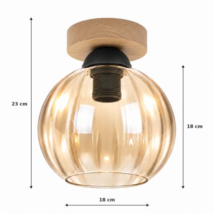 BRILAGI - LED mennyezeti lámpa RETRO GLASS 1xE27/60W/230V Ø 18 cm tölgy/füstös bézs