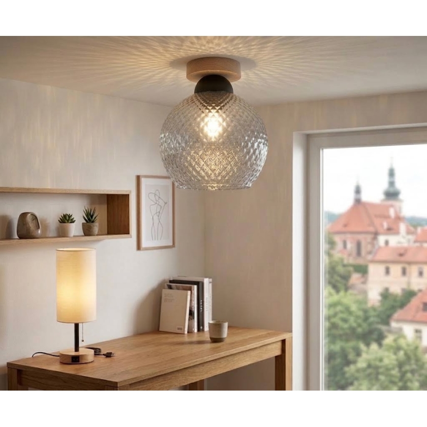 BRILAGI - LED mennyezeti lámpatest RETRO GLASS 1xE27/60W/230V átm. 25 cm tölgy/füstszürke
