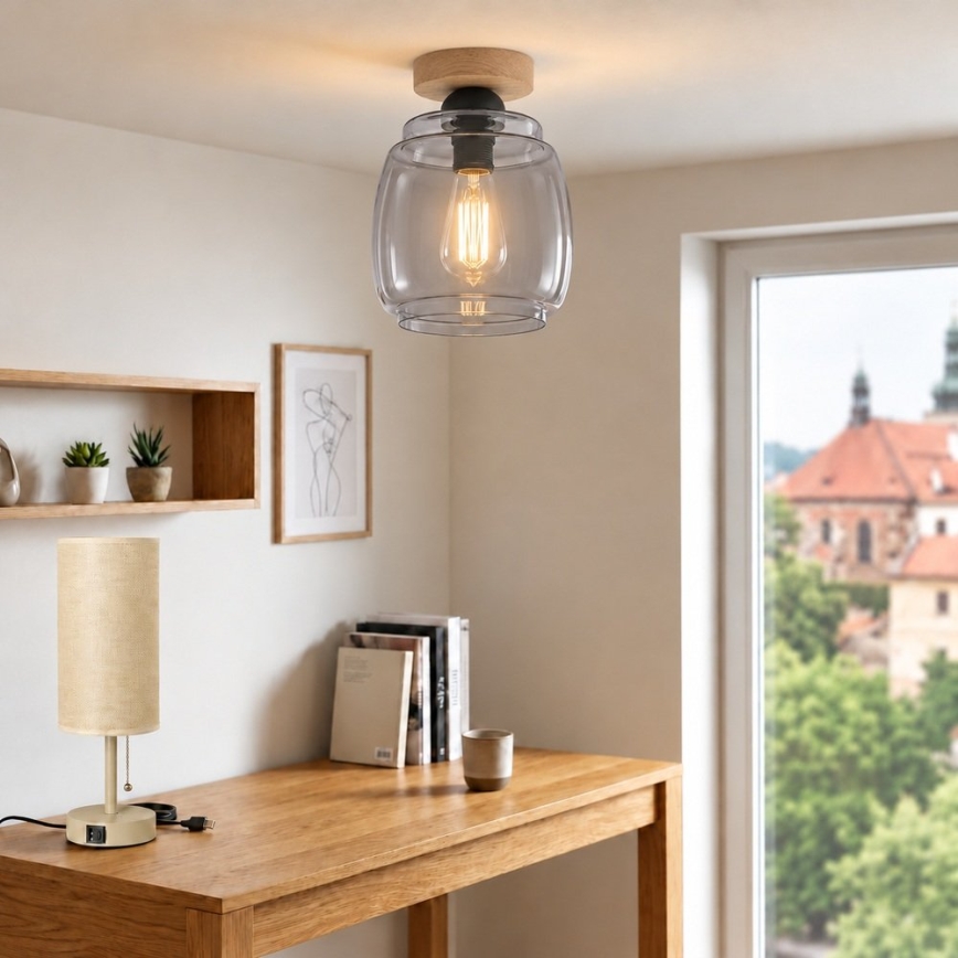 BRILAGI - LED mennyezeti lámpatest RETRO GLASS 1xE27/60W/230V Ø 26 cm tölgy/füstszürke