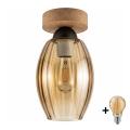 BRILAGI - LED Mennyezeti lámpa RETRO GLASS 1xE27/60W/230V Ø 17 cm tölgy/füstös bézs