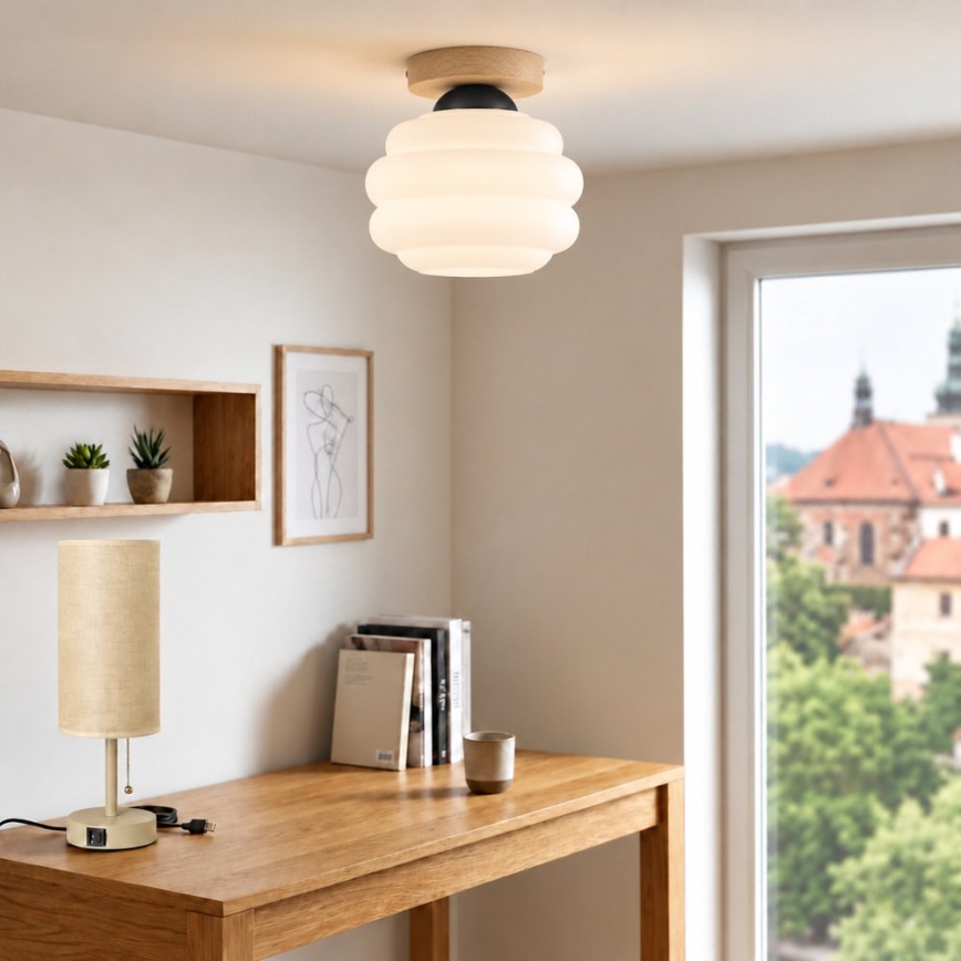 BRILAGI - LED mennyezeti lámpa RETRO GLASS 1xE27/60W/230V Ø 20 cm tölgy/fehér