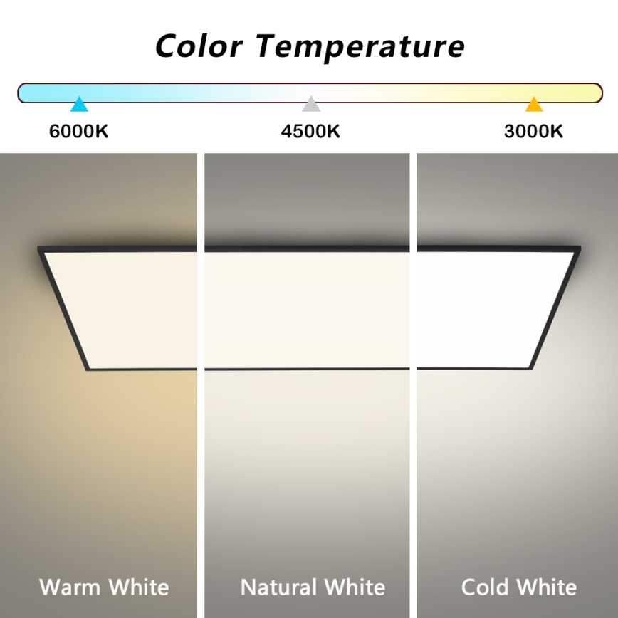 Brilagi - SLIMFRAME LED mennyezeti lámpa, 80 W, 230 V, 120x60 cm, 3000/4000/6000 K, fekete